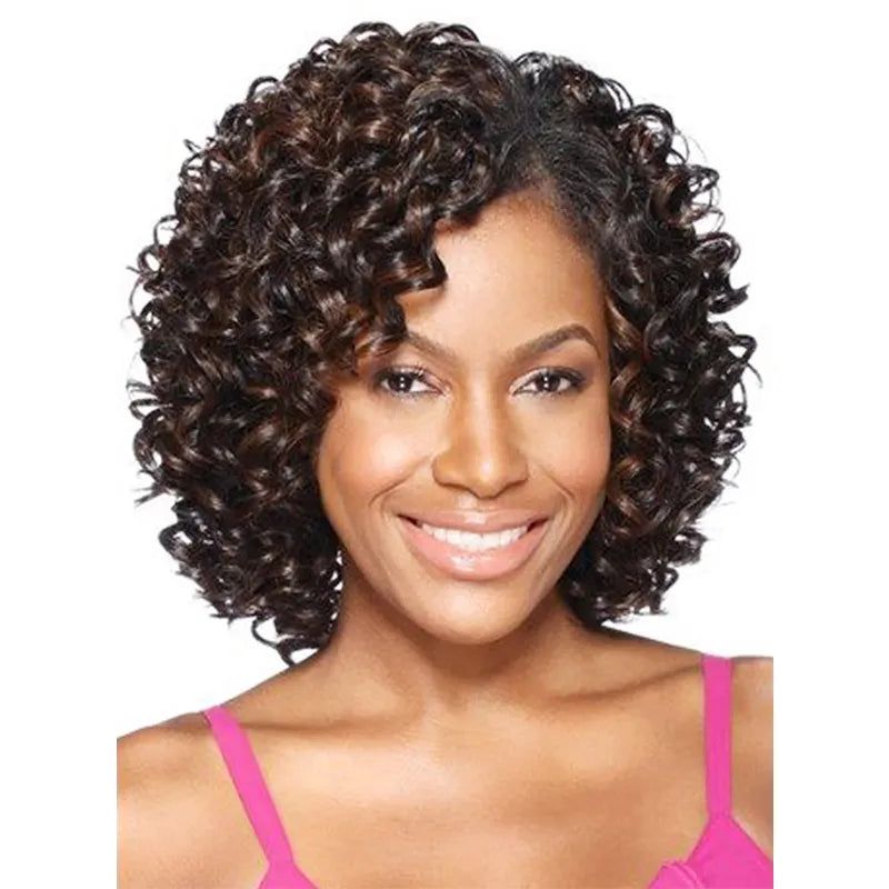 Afroamerikanische Kinky Curly Synthetische Damenperücke Ohne Montur, Schulterlang, 12 Zoll