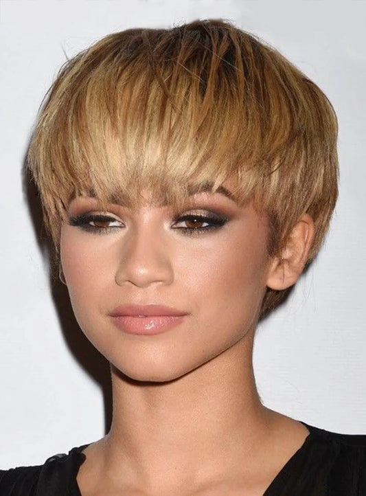 Zendaya Boy Short Cabello Sintético Con Flequillo Recto Pelucas Sin Gorro Para Mujeres Afroamericanas 6 Pulgadas