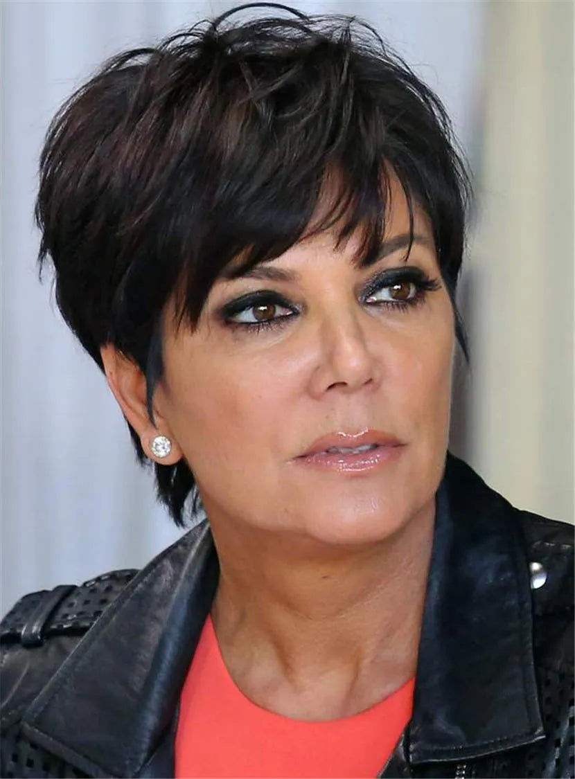 Kris Jenner kurze, glatte Kunsthaarperücken ohne Montur für ältere Frauen