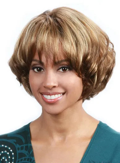 Pelucas Sintéticas sin Gorra para Mujeres Afroamericanas, Bob Corto Rizado en Capas con Flequillo Completo, 10 Pulgadas