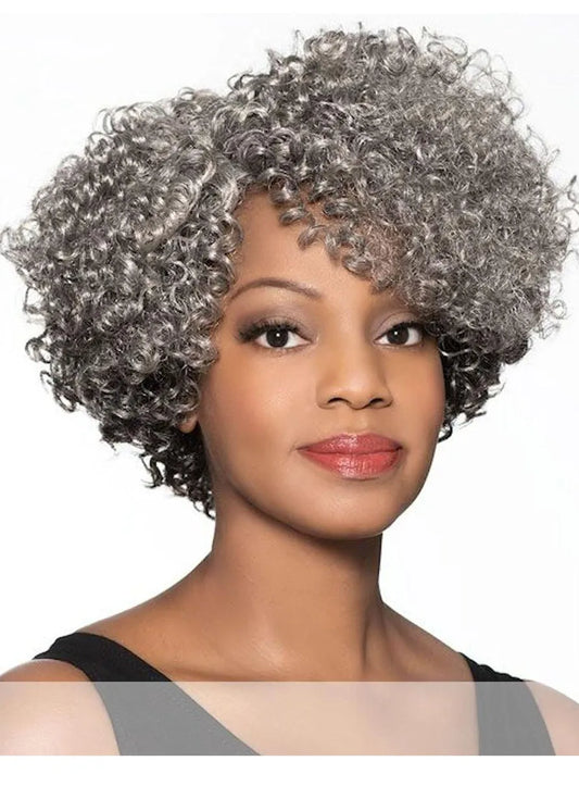 Pelucas Sintéticas de Pelo Corto Rizado y Ajustado para Mujeres Afroamericanas Sin Tapa 14 Pulgadas