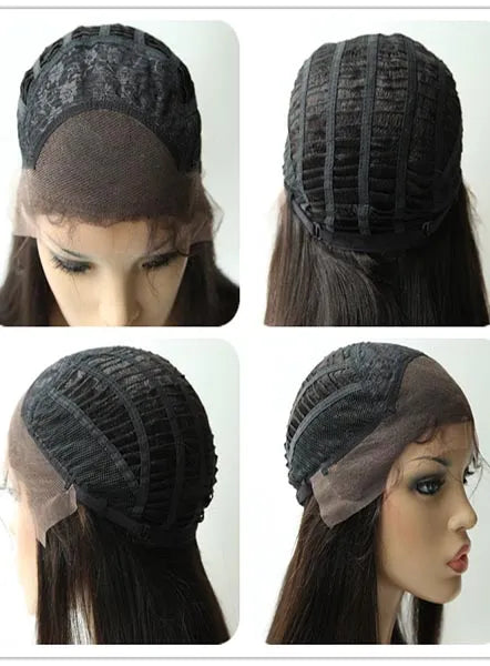 Bezaubernde mittellange, glatte blonde Lace Front Echthaarperücke 12 Zoll