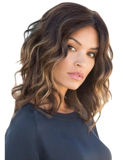 Balayage Haarschnitt Mittellanger Bob Gewellt Kunsthaar Damenperücke