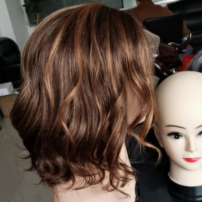 Bob-Perücken aus echtem Haar mit Spitze, gewellt, Mischfarbe, 12 Zoll