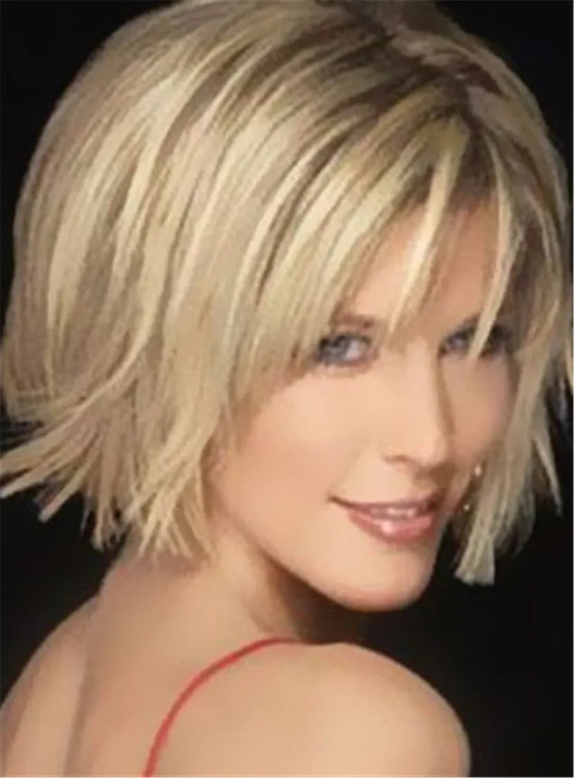Peluca sintética sin gorra, corte Bob liso corto, 12 pulgadas