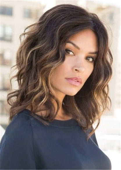 Balayage Haarschnitt Mittellanger Bob Gewellt Kunsthaar Damenperücke