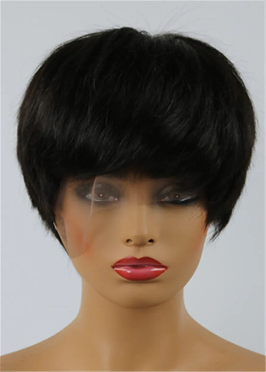 Jennifer Hudson Pixie Castaño Oscuro Capas Celebridad Pelucas Cortas Naturales Afroamericanas Cabello Humano Encaje Completo 6 Pulgadas