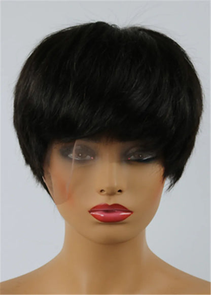 Jennifer Hudson Pixie Castaño Oscuro Capas Celebridad Pelucas Cortas Naturales Afroamericanas Cabello Humano Encaje Completo 6 Pulgadas