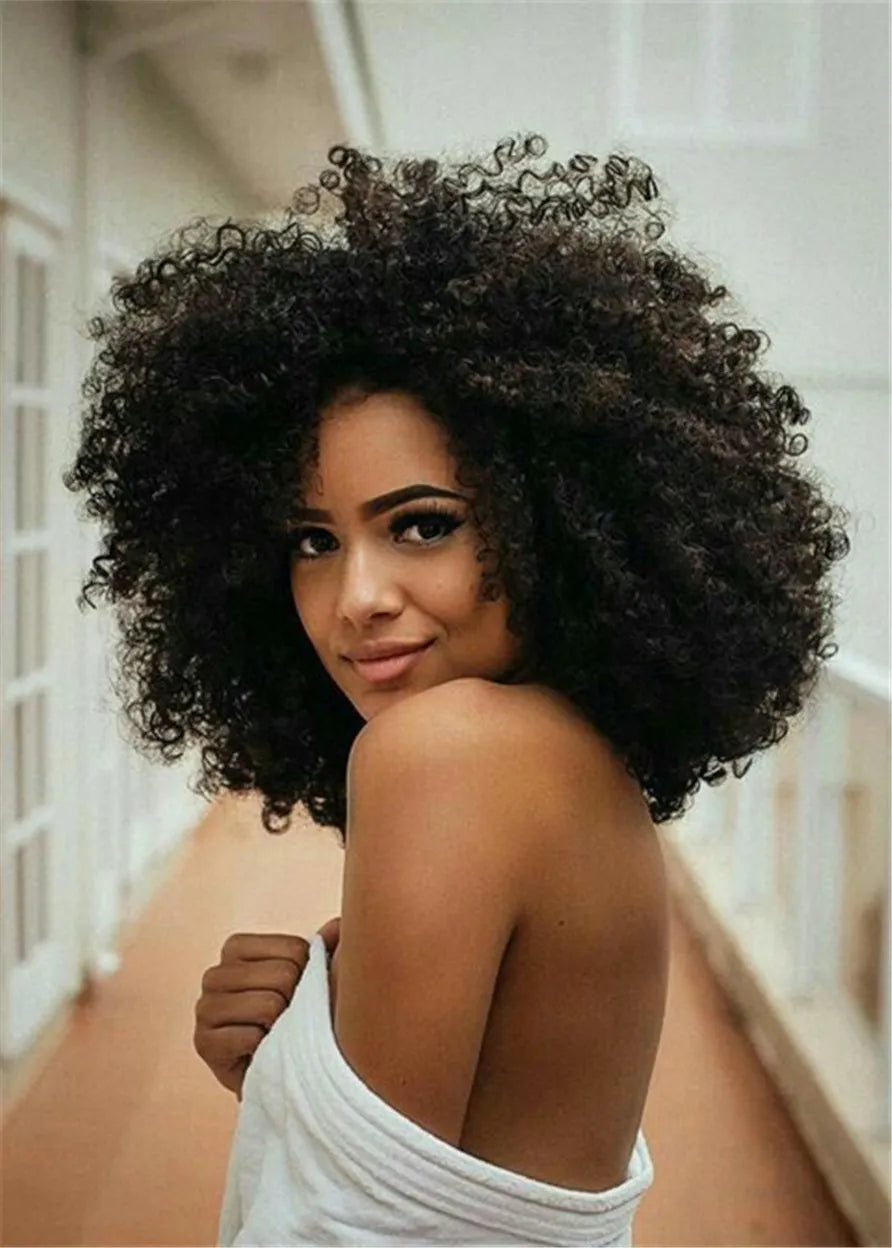Peluca afro rizada grande sintética sin gorra para mujer afroamericana