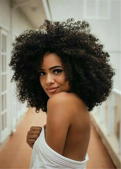 Peluca afro rizada grande sintética sin gorra para mujer afroamericana