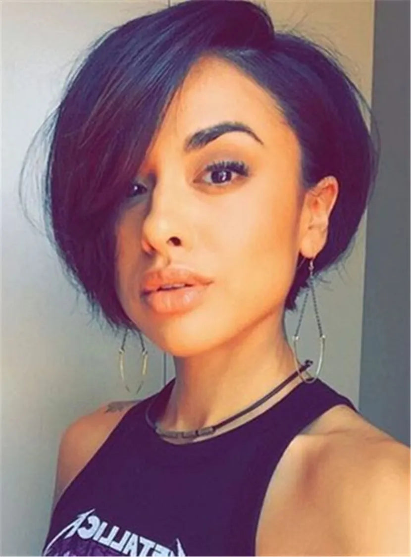 Peinado Bob Inclinado Moda Atractiva Pelo Sintético Corto Lacio Pelucas Africanas Americanas Sin Gorra 10 Pulgadas