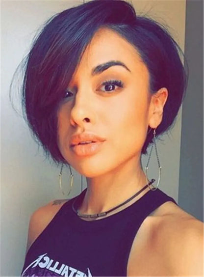 Peinado Bob Inclinado Moda Atractiva Pelo Sintético Corto Lacio Pelucas Africanas Americanas Sin Gorra 10 Pulgadas