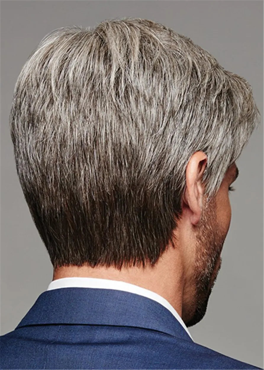 Kurzgeschnittene glatte Kunsthaar-Herren-Lace-Front-Perücke