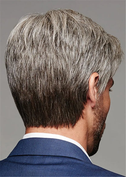Kurzgeschnittene glatte Kunsthaar-Herren-Lace-Front-Perücke