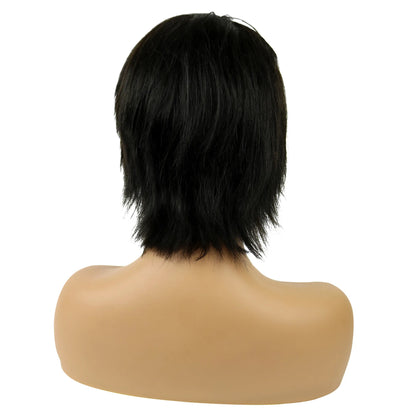 Nia Long Geschichtete kurze glatte Echthaarperücke, keine Kappe, 10 Zoll