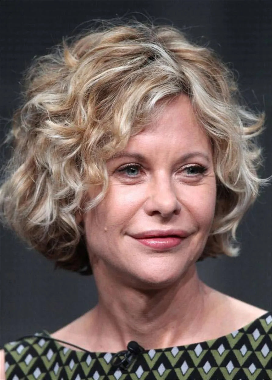 Meg Ryan Haarschnitt Kurze gewellte Kunsthaar-Perücke ohne Montur