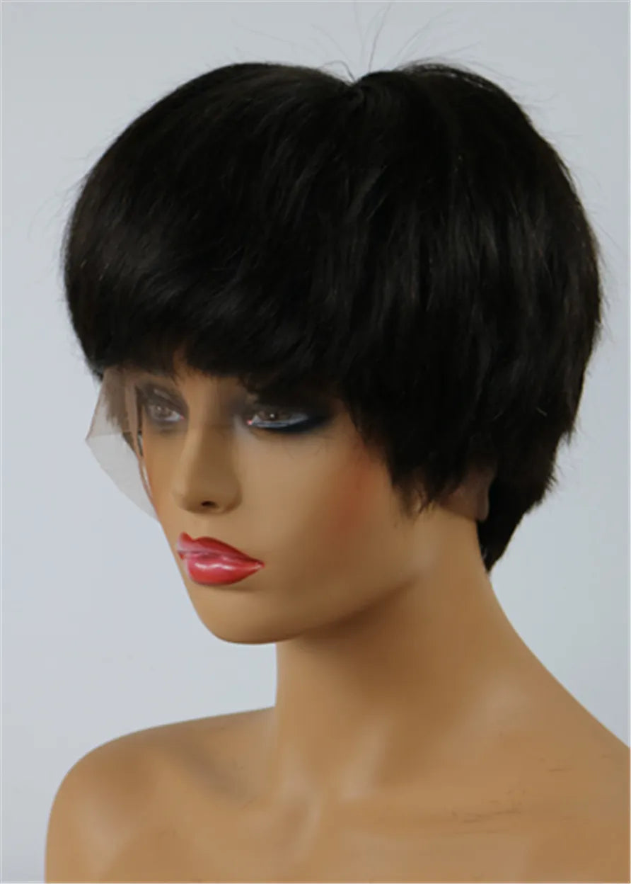 Jennifer Hudson Pixie Castaño Oscuro Capas Celebridad Pelucas Cortas Naturales Afroamericanas Cabello Humano Encaje Completo 6 Pulgadas