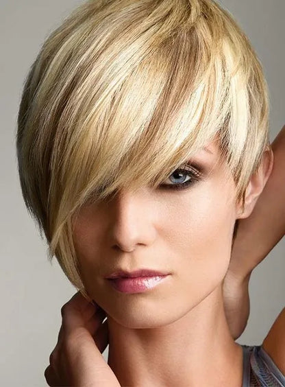 Peluca sintética lisa de 6 pulgadas sin gorra para hombre, corte corto