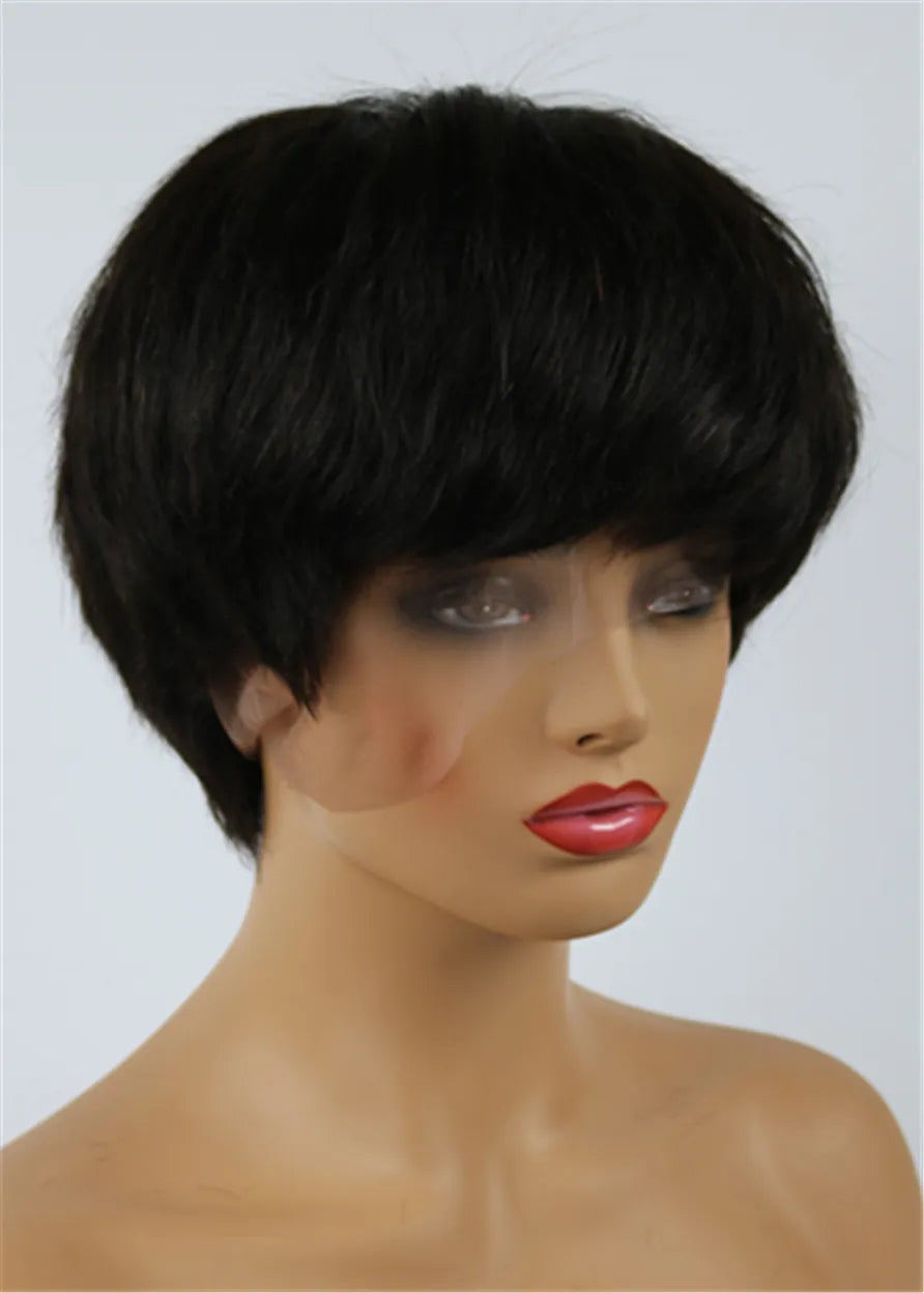 Jennifer Hudson Pixie Castaño Oscuro Capas Celebridad Pelucas Cortas Naturales Afroamericanas Cabello Humano Encaje Completo 6 Pulgadas