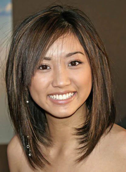 Peluca de encaje de pelo 100% humano, color mezclado, liso, corte bob, 14 pulgadas