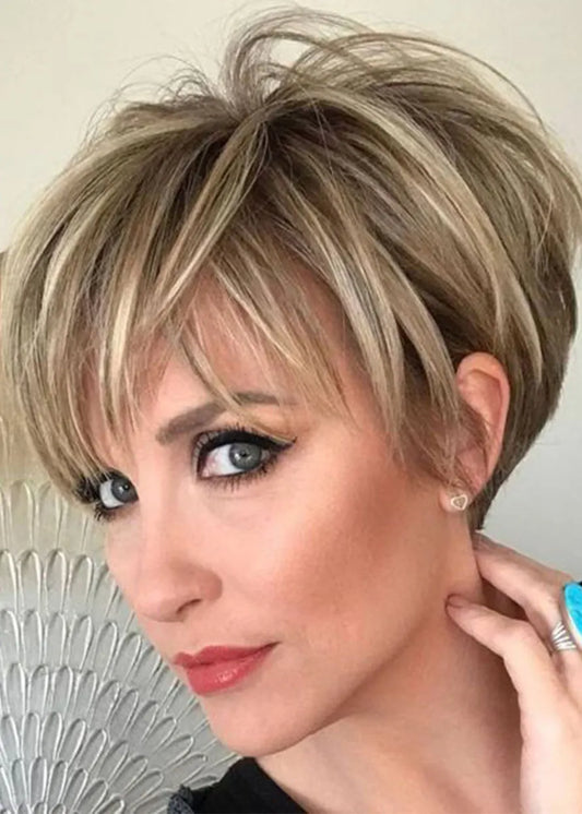 Damen kurze Echthaarperücken, kurze, glatte Lace-Front-Perücken, 15 cm