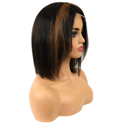 Gabrielle Union mittellange, glatte Lace-Front-Echthaarperücke, 35 cm