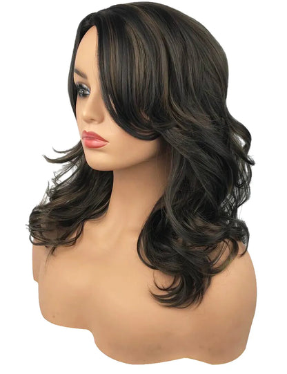 Balayage Haarschnitt Mittellanger Bob Gewellt Kunsthaar Damenperücke