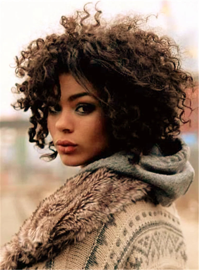 Pelucas rizadas y sintéticas estilo invierno, con encaje frontal, para mujeres afroamericanas, 30 cm