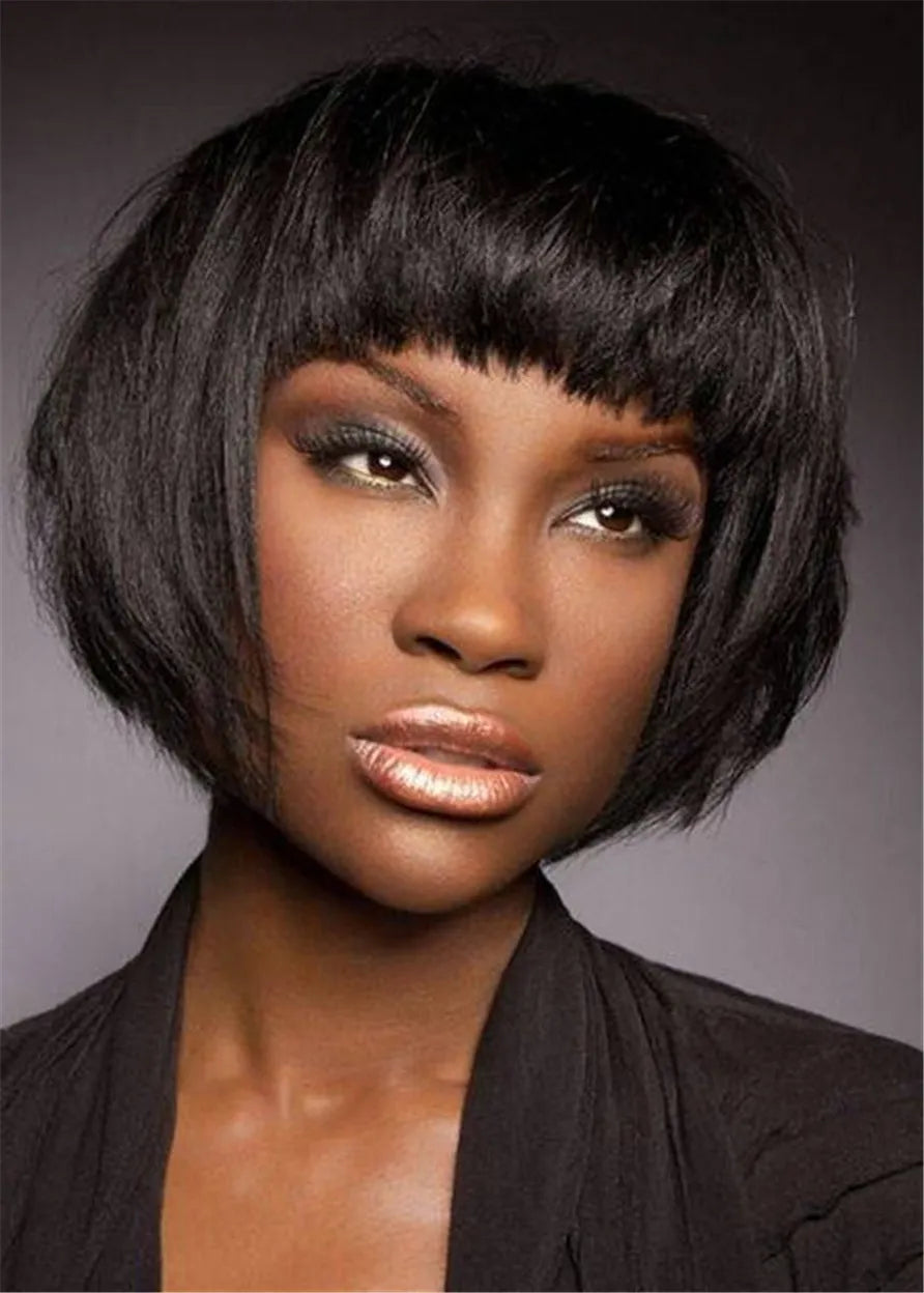 Corte Bob Corto Pelo Liso Sintético Con Flequillo Para Mujer Afroamericana