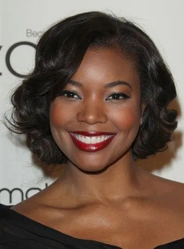 Elegante Gabrielle Union Kurze gewellte Lace-Front-Perücke aus Echthaar 10 Zoll