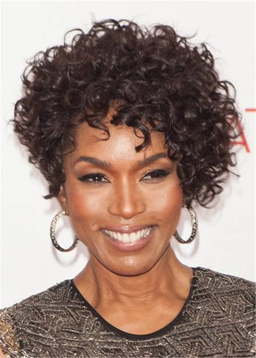 Angela Bassett Peinado Pixie Corto Rizado Kinky Cabello Humano Peluca Africana Americana