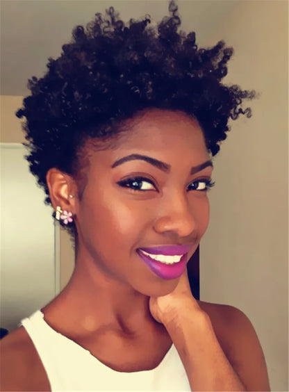 Peluca rizada corta, sintética, con encaje frontal, estilo "Pixie Boycut" desordenado y esponjoso, de 8 pulgadas, para mujer afroamericana