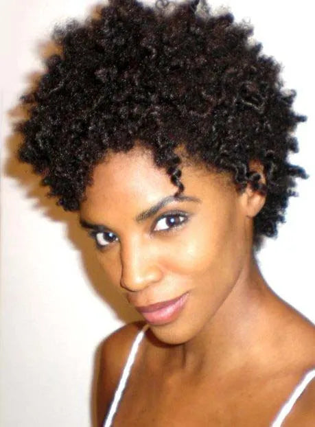 Peluca de cabello humano de encaje completo, rizada y crespa, corta, afroamericana, 15 cm