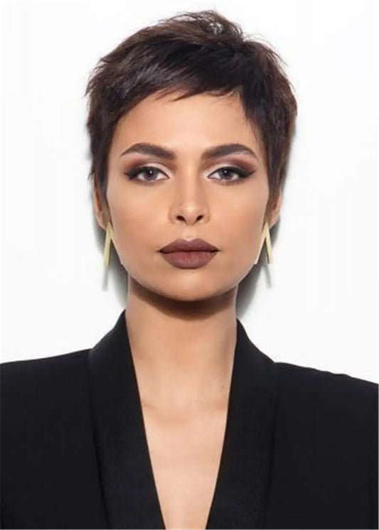 Pixie-Cut-Perücke aus Echthaar, Naturglatt, 8 Zoll