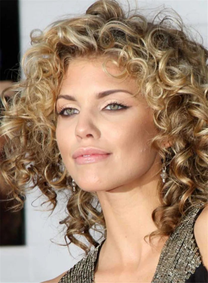 Shoulder Length Human Hair Deep Curly Capless Women Wigs 14 Inches